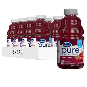 Ocean Spray Pure Unsweetened Tart Cherry, 100% Tart Cherry Juice, 32 Fl Oz Bottle (Pack of 8) (EXP 01/30/27)