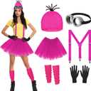 6Pcs women's Halloween costume accessory set, goggles/Rose Red hat/skirt/suspender/gloves/stockings