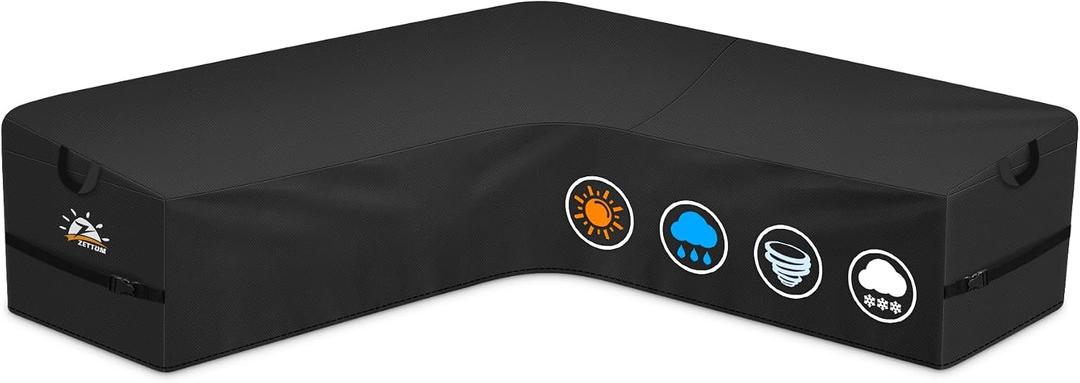 Zettum Outdoor V-Shaped Sectional Cover - 600D Patio Sectional Sofa Cover, Waterproof & Heavy Duty Patio Furniture Covers for Outdoor Sectional Sofa and Couch, 105x105 Inch Wide