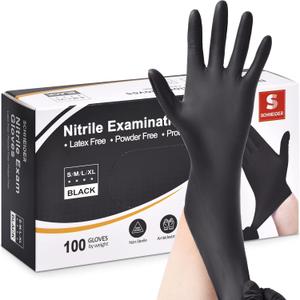 Schneider Nitrile Exam Gloves, 4 Mil Black Gloves Disposable Latex Free Powder Free, Food Safe for Cooking, Food Prep, Clean (Black, XL)