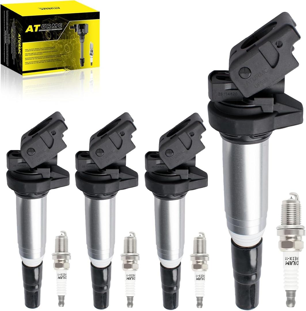 Set of 4 Ignition Coil Pack UF667 & Iridium Spark Plugs Compatible with BMW 228i 320i 328i 428i 528i X1 X3 X4 X5 Z4 xDrive GT Gran Coupe GC 2.0L OEM-Replaces # 12137571643 150480053 65830571