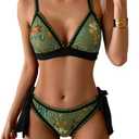 Aidonger Bikini Sets for Women Floral Two Piece Bathing Suit V Neck Shell Stitched Swimsuit Tie Side Triangle Swimwear M