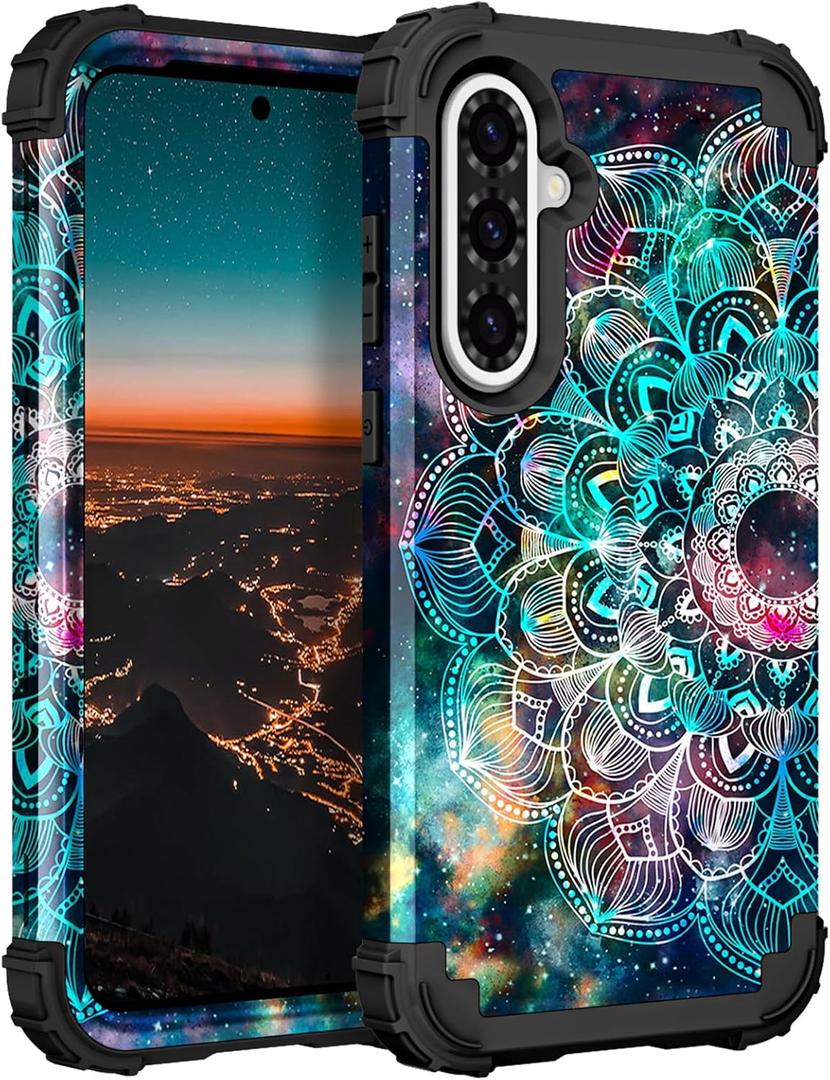 Hocase for Galaxy A36 5G Case, Heavy Duty Shockproof Protection Soft Silicone Rubber Bumper+Hard Plastic Hybrid Protective Case for Samsung Galaxy A36/A56 5G (6.7"" Display) 2025 - Mandala in Galaxy