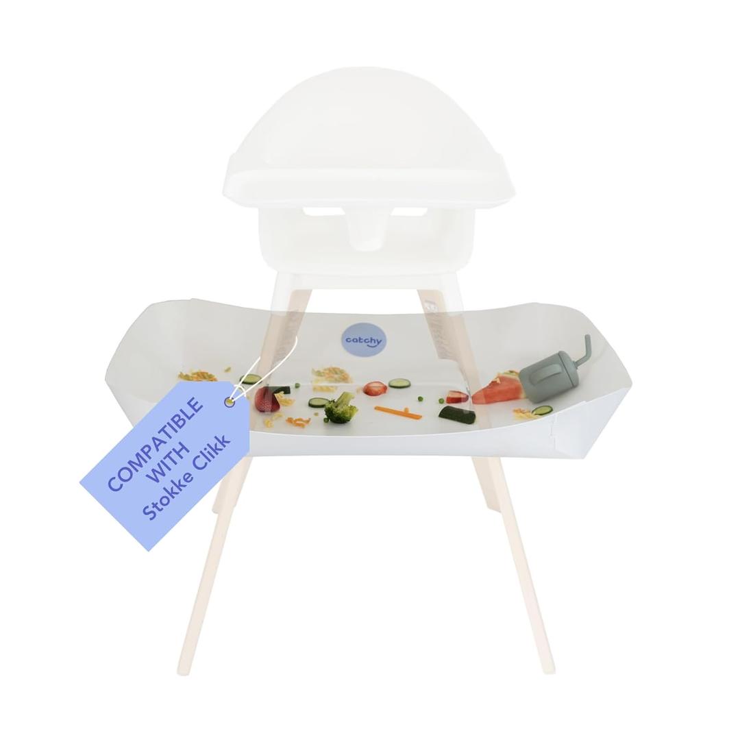 CATCHY - Food Catcher - Compatible with Stokke Clikk High Chair + 11 Other High Chairs - Highchair Sold Separately - Baby & Toddler Food & Mess Catcher - Under High Chair Accessory (White)