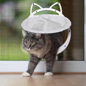 Cat Door for Screen Door, Cat Doors with Lockable Magnetic Flap, Inside Openning 10x10x0.5 inch, Pet Screen Doors Built-in for Puppy, Cats Up to 20 lbs, Equipped with Installation Tools, White