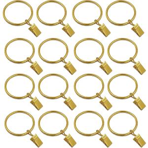 16 Pack Curtain Rings with Clips, Window Clip Rings Curtain Hooks Hangers Clip Rings for Hanging Drapery Drapes Bows,Gold