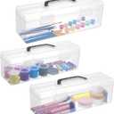 3 Pack Clear Paint Storage Box Organizer with Handle - Holds 30 Bottles of 2 oz Acrylic Paints - Portable Plastic Art Supply & Craft Case