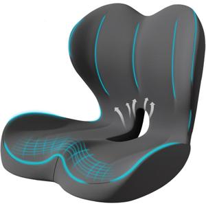 Seat Cushion for Office Chair and Car, Lumbar Support Pillow for Office Chair, Memory Foam Ergonomic Seat Cushion for Long Sitting, Back & Tailbone Pain, Sciatica - Dark Gray