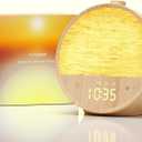 Vivilumens Wood Grain Sunrise Alarm Clock, Gentle Wake-Up Light Sound Machine, Dual Alarms for Heavy Sleepers, Natural Sounds, RGB Mood Light, Dimmable Bedside Night Lamp, Ideal for Bedroom & Gifts