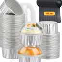 5oz Cupcake Pans Muffin Tins with Lids 100 Pack, LNYZQUS Aluminum Foil Mini Cake Baking Pans, Small Baking Cups Containers, Disposable Ramekins Muffin Cups - Silver (5 oz)