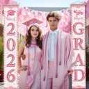 Graduation Decorations 2026, Pink Congrats Grad Banner Porch Door Banners Graduation Party Decorations Class of 2026 GRAD Decor Schools Grades (Pink)