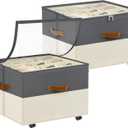 Shoe Organizer for Closet, 2 Pack Shoe Storage Organizer with Wheels and Adjustable Dividers, Stackable Shoe Storage Box with Clear Cover, Closet Shoe Organizer Fits up to 16-32 Pairs, Gray and Beige