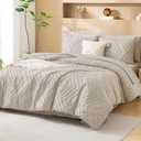 Litanika Oversized King Size Comforter Set with Sheets Oatmeal - 7 Pieces Bed in a Bag Oversized King Boho Tufted Complete Bedding Sets with Comforter, Sheets, Pillowcases & Shams