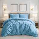 Pure Bedding Duvet Cover Queen Size - 3 Pieces Extra Soft Bedding Set, Includes 1 Duvet Cover 90x90 Inches with Zipper Closure & 2 Pillow Shams, Comforter Not Included, Sky Blue