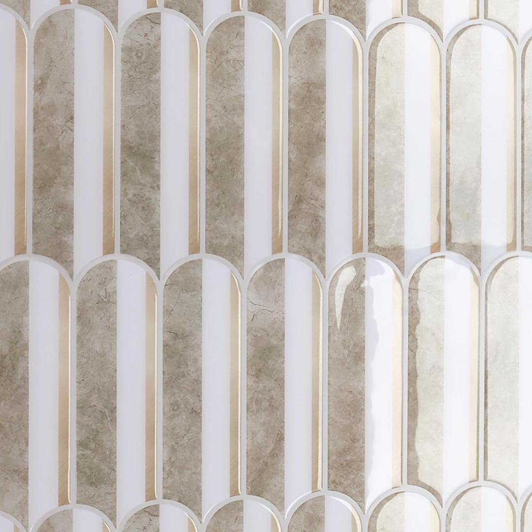 CRE8TIVE 16 Sheets Long Fish Scale Backsplash Tile for Kitchen Peel and Stick Stick on Backsplash for Kitchen 12"x12" White Brown Peel and Stick Tiles Waterproof 3D Tile Stickers for Bathroom Renters