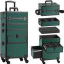 Somduy Rolling Makeup Case with Drawer, Makeup Train Case, 4 in 1Cosmetology Case on Wheels, Christmas Gift, Large Makeup Case Organizers, Profesional Cosmetic Case for Salon Barber, Green (EXP 05/12/27)