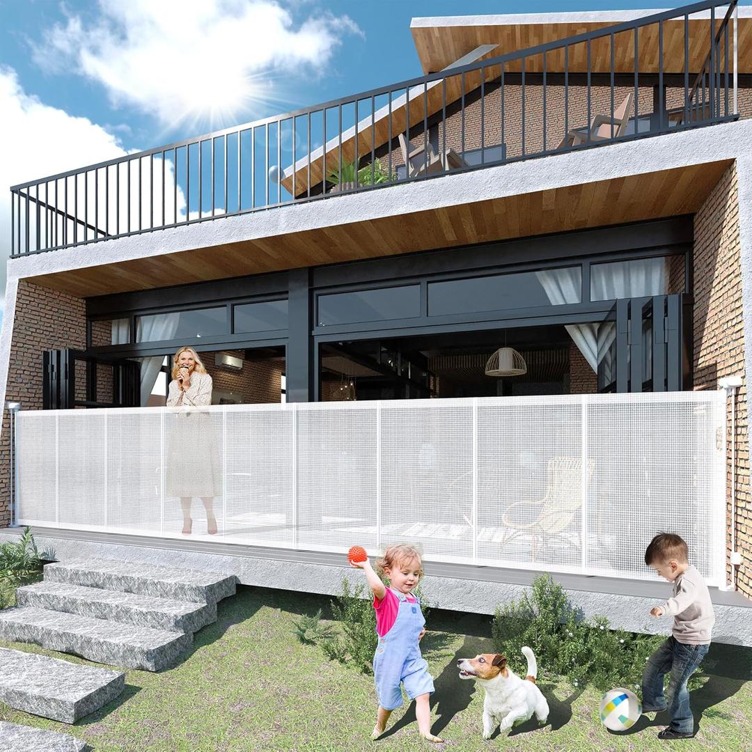 200" Retractable Baby Gates Extra Wide for Large Opening, 41" Extra Tall Retractable Dog Gate Pet Gates, Long Child Safety Mesh Gate with Fiberglass Rods for Stairs, Doorways, Hallways, Indoor/Outdoor (White)