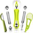 5Pcs Melon Baller Scoop Set, 4 in 1 Stainless Steel Fruit Scooper Seed Remover Cutter, Double Sided Melon Baller Spoon, Avocado Cutter, Watermelon Carving Knife for Dig Pulp Separator Fruit Slicer