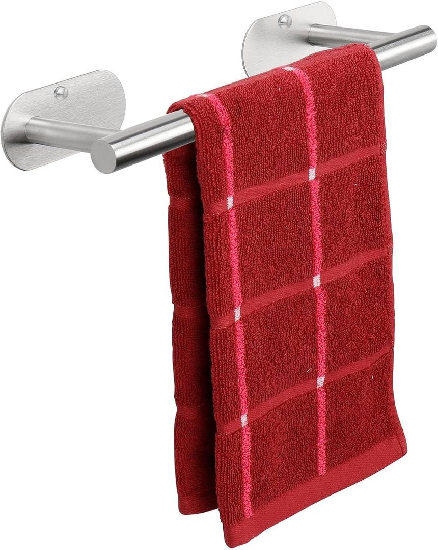 TocTen Self Adhesive Bathroom Towel Bar, Stick Towel Rack for Bathroom, Rustproof Stainless Steel Bath Towel Holder No Damage, Easy to Install Sticky Towel Rod for Bathroom (Brushed Nickel, 12 Inch)