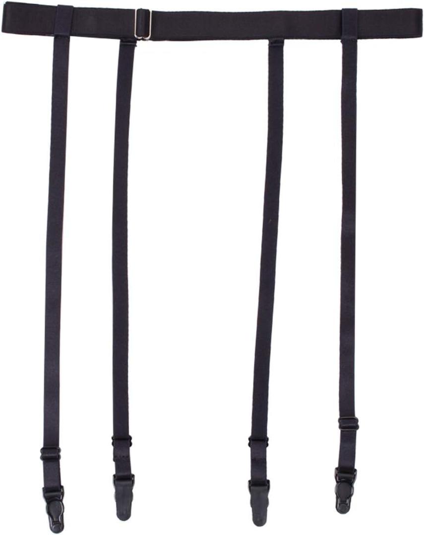 Women Black Simplicity Sexy Suspender Garter Belt for Thigh High Stockings, Metal Clips