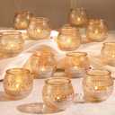 32 Pcs Gold Votive Candle Holders, Round Tea Light Candle Holders with Polka Dot Embossed, Gold Table Centerpieces for Weddings, Home Decor, Baby Shower, Special Occasions