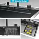 Waterfall Black Kitchen Sink, 30Inch Single Bowl Sink, Stainless Steel Multifunctional Drop In/Topmount Workstation Sink with Pull-out Faucet, Multiple Accessories (Black, 30x20in)