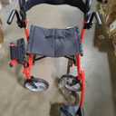 Drive Medical Nitro Duet Dual Function Foldable Rollator Walker & Transport Wheelchair for Seniors & Adults - Hand Activated Brakes & Back Support - Large Front Wheels - Red