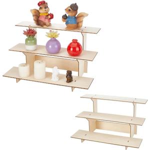 AHANDMAKER 2set 3 Tier Wooden Display Shelves, Straight Retail Display Stand with 3 Steps Self Assembled Solid Wood Products Rack for Vendor Events Tradeshows Jewelry Market Home Decoration