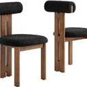 Modway Torian Upholstered Boucle Dining Chairs Set of 2 in Walnut Black - 3-Legged Farmhouse Kitchen Chairs - Mid-Century Modern Armless Accent Chairs - Comfortable Side Chairs with Wood Legs