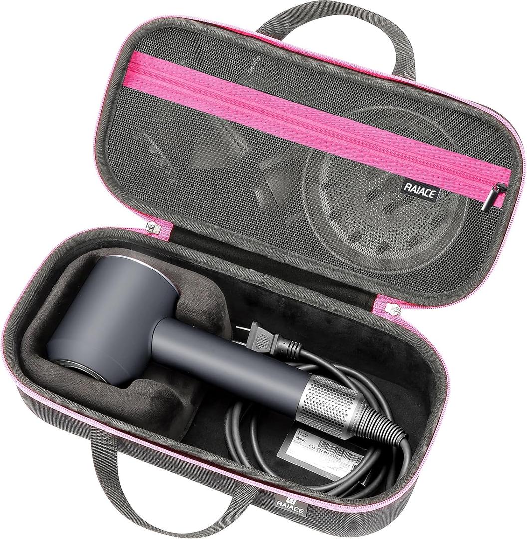 RAIACE Hard Storage Case Compatible with dyson Hair Dryer, Travel Carrying Bag. (for sale is case only). - Black(Black Lining)