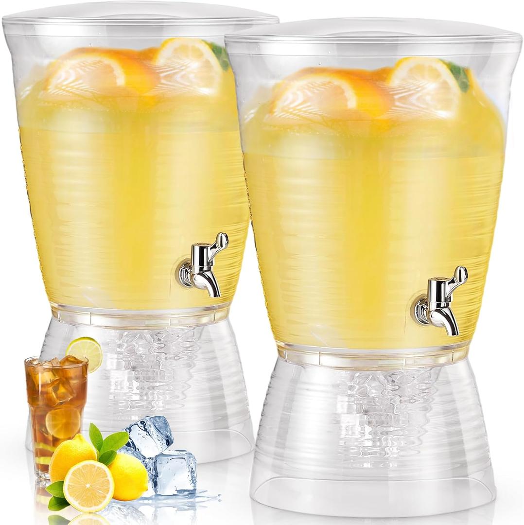 2 Tioncy 2 Pcs Acrylic Beverage Dispenser with Spigot 2.7 Gallon/ 10 l Clear Drink Water Dispenser Countertop with Detachable Base Iced Juice Container Unbreakable for Wedding Party