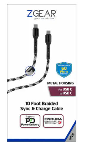 ZGEAR Metal Housing For USB C 10 Foot Braided Sync & Change Cable