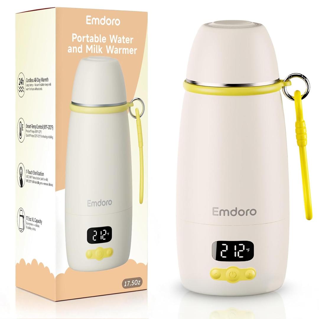 Portable Bottle Warmer for Travel, 212 Boil & 149 Pasteurization, 17.5oz Milk Warmer for Baby with Temp Control, 16000mAh Bottle Warmer On The Go, Portable Milk and Water Warmer