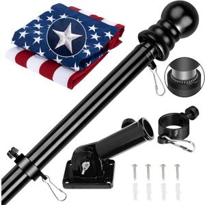 American Flag with Pole for House 3x5 ft US Flags Pole Kit - Embroidered Stars and Sewn Stripes - 6 Ft No Tangle Flagpole Aluminum and 180 Position Flag Pole Bracket-White