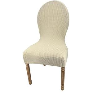 Round Back Dining Chair Slipcovers Stretch Curved Back Kitchen Chair Cover Elastic Chair Slipcovers for Dining Room Kitchen Solid Color Dining Table Chair Protectors Covers, Beige