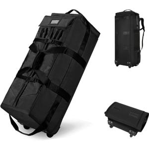 Foldable Duffel Backpack with Wheels.80L Rolling Duffle Bag Luggage Suitcase Outdoor Sports Carry On Garment Bags for Travel Camp (Black)