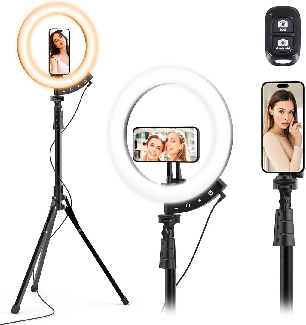 UBeesize Upgraded 12'' Ring Light with 62'' Tripod Stand and Magnetic Phone Holder,LED Selfie RingLight for iPhone with Wireless Remote,Circle Light for Tiktok/YouTube/Photography/Makeup/Live Stream (Black)