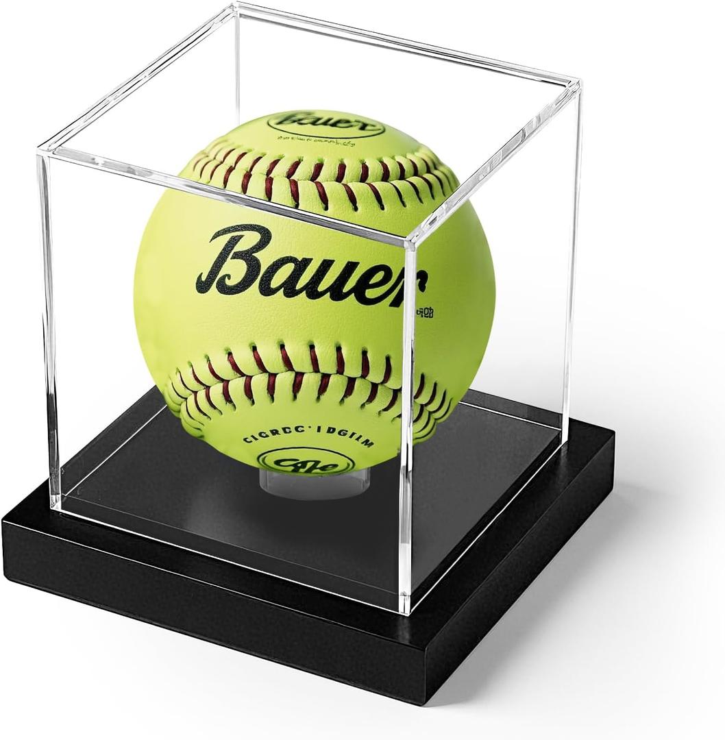 Softball Display Case, Clear Acrylic Cube Softball Case, UV Protected Ball Holder Showcase, Softball Stand Box for Signed Balls Memorabilia (1 Pack)