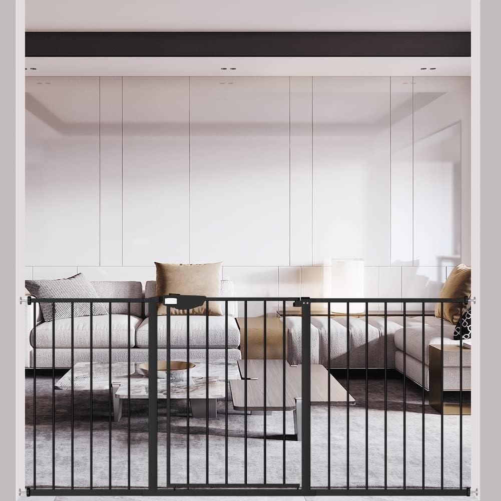 DEARBB Triple Lock Baby Gate for Stairs Doorways and House 31" to 86" Extra Wide Pressure Mounted Easy Walk Through Auto Close Safety Pet Gate Black 49.21-67.32"