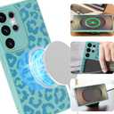 MOWIME Magnetic for Samsung Galaxy S25 Ultra Case with Finger Strap, Compatible with Magsafe, Cheetah Print Pattern Women Girls, Slim Shockproof Soft TPU Case for Galaxy S25 Ultra 6.9 Inch, Green