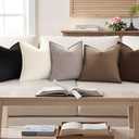 decorUhome Summer Decorative Linen Throw Pillow Covers 20x20 Inch Set of 2 Light Brown Pillow Covers with Flange Edges Soft Farmhouse Boho Accent Pillow Cases for Couch Bed Living Room
