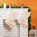 Geyoga 2 Pack Cat Christmas Stockings Pet Christmas Stocking 19'' Large Faux Fur Sherpa Stocking Xmas Fireplace Hanging Stocking Decoration Christmas Cat Gift for Cat Lovers Family Holiday Party Decor (Beige)