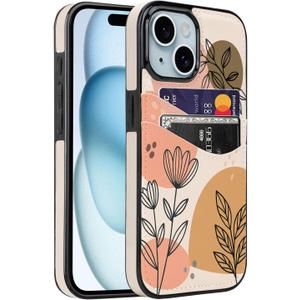 Compatible with iPhone 15/14/13 Wallet Case for Card Holder Leather Slot Shockproof Soft Cover Case for Women Girls (Beige Floral, iPhone 13/14/15 6.1 inch)
