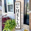 Surfapans Hey Hi Hello Welcome Sign For Front Porch Standing 45"X9" Large Outdoor Tall Wood Frame Vertical Wall Decor Rustic Farmhouse Outside Home Modern Front Door Board Decoration (Wood White)