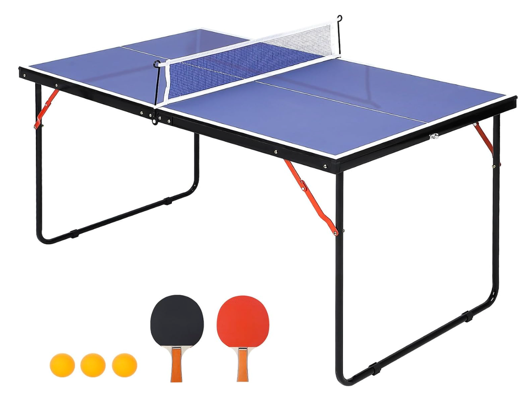 Ping Pong Table, Two Paddles, Net, And Ping Pong Balls, 53 1/2" W x 73 3/4" L,