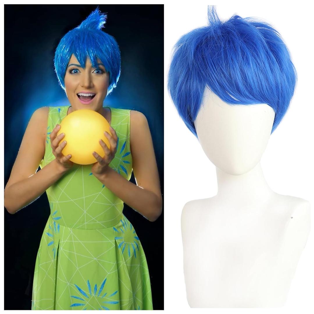 Blue Wig Short Layered Blue Wig Girls Blue Anime Hair Women Heat Resistant Synthetic for Cosplay Costume Party