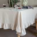 GLORY SEASON Retro Farmhouse Ruffle Tablecloth Cotton Flounces Trim Washable Table Cover Tablecloths for Rectangle Table Baby Shower Kitchen Party Wedding Decor, 52''x70''