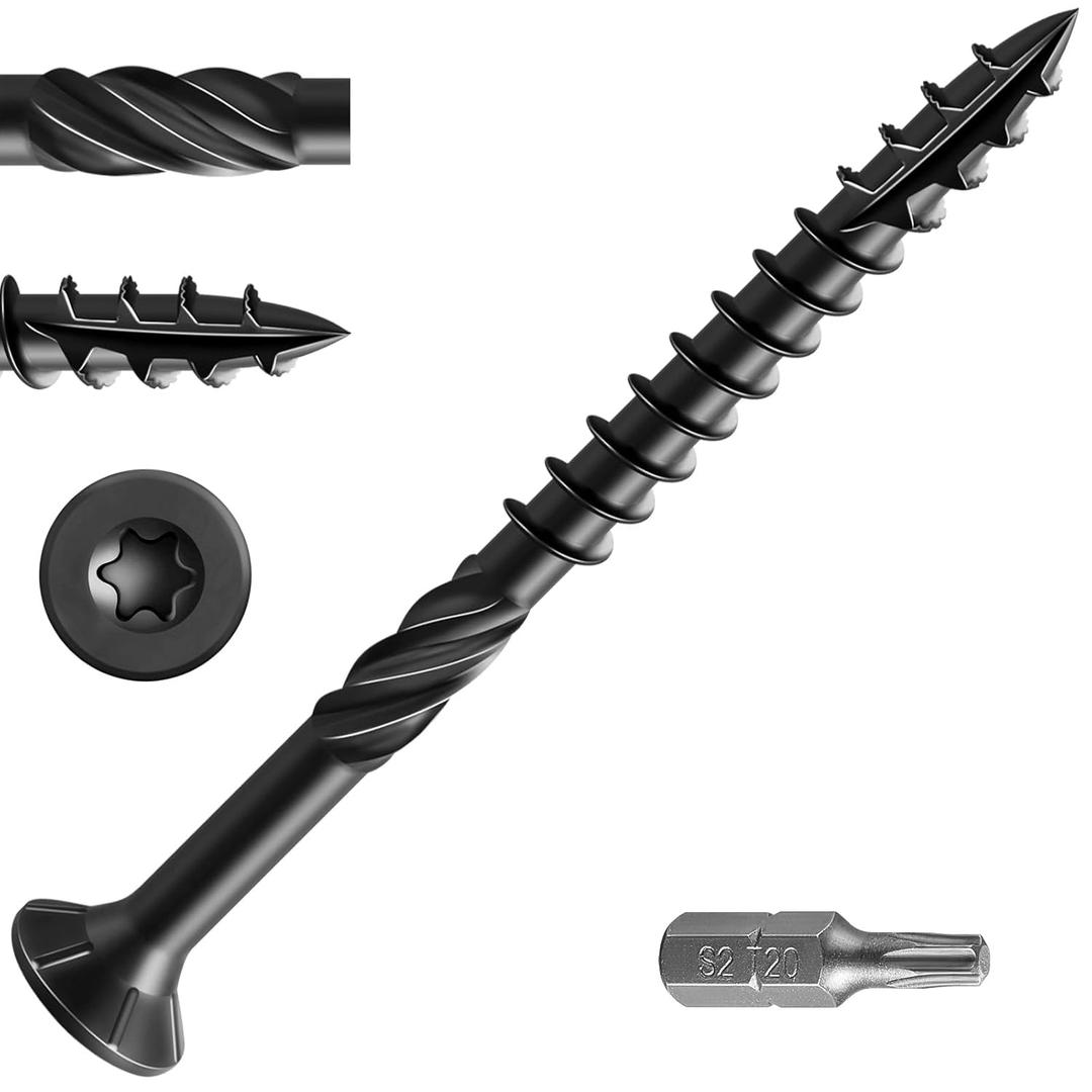 Wensilon #10 * 3" Black Deck Screws, (50pcs) 2 lbs.Exterior Wood Screws, Rust Resistant epoxy Coated, Bronze, T25 Star Bit