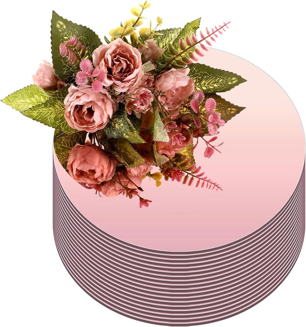 Thyle 12 Pcs 10 Inch Acrylic Round Mirrors for Tables Centerpieces Circle Mirrors Candle Plates for Wall Wedding Table Centerpieces for Baby Shower Party, Thickness 1 mm (Rose Gold)