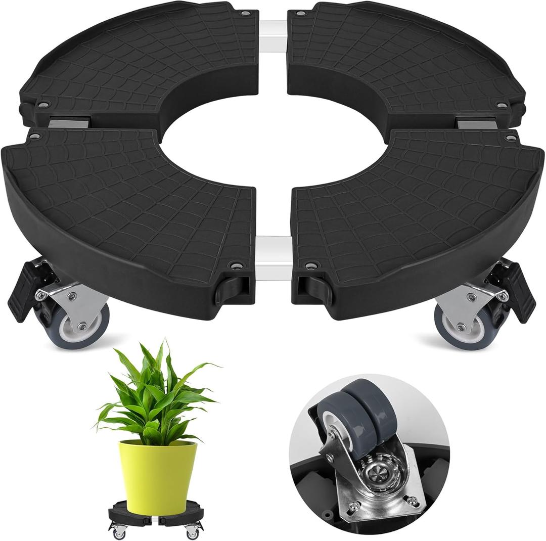 Plant Caddy Stand with 360 Wheels Adjustable 15-22 Inch Rolling Plant Stand Heavy Duty Large Plant Cart Dolly with Casters 440lbs Capacity for Large Planter, Garden Pot, Flower Pot, Black, 1 Pack